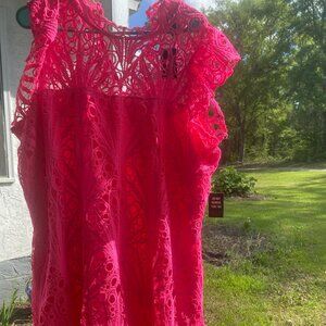 Flounced Lace Dress Hot Pink